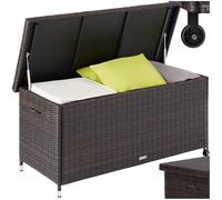 tectake® 270L Garden Storage Box with UV-Resistant Polyattan Weave & Powder-Coated Steel Frame, Lockable Outdoor Storage Box with Gas Spring, 2 Castors & Removable Inner Lining, Easy Assembly - Brown