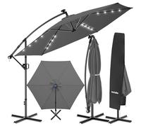 tectake® 3.5 m Cantilever Parasol with LED Solar Lights, 360° Rotation & Tilt Function, Garden Umbrella with Hand Crank, UV50+ Protected Canopy & Cover, Sun Shade for Garden, Patio & Balcony - Grey