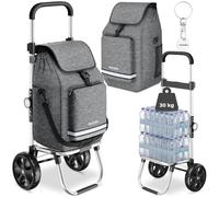 tectake® 3-in-1 Folding Shopping Trolley on Wheels, Suitable as Shopping Cart, Sack Barrow & Shoulder Bag, 45.5L Folding Trolley with Aluminium Frame, Insulated Cooler Bag & Adjustable Handle - Grey