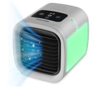 tectake® 3-in-1 Portable Air Cooler with Water Tank, LED Lighting, 5 Speeds & 2 Cooling Settings, Mini Air Conditioner with USB-C Port, Water Cooling Fan & Humidifier for Home, Office - Grey