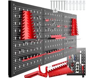 tectake® 3-Panel Pegboard, incl. Hooks & Holders, Wall-Mounted Tool Organiser with Universal Hole Spacing & Easy, Flexible Installation, Space-Saving Tool Storage Organiser for Garage, Shed & Workshop