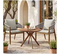 Tectake 3-Piece Garden Set Garden Set Consisting Of A Table And 2 Chairs, Weatherproof, Acacia Wood - Greige