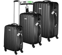 TecTake® 3-Piece Hard Shell Suitcase Set in Durable & Shock-Resistant ABS with 3-Step, Telescopic Handles, Combination Locks, Smooth 360° Wheels, Luggage Scale & Tags, Dividable Interiors - Black