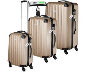 tectake® 3-Piece Hard Shell Suitcase Set in Durable & Shock-Resistant ABS with 3-Step, Telescopic Handles, Combination Locks, Smooth 360° Wheels, Luggage Scale & Tags, Dividable Interiors - Champagne