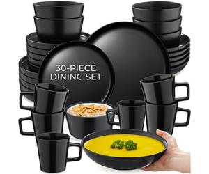 Tectake 30 Pc Dinnerware Set Una - Dinner Set, Incl. Plates, Bowls And Mugs, For 6 People - Black