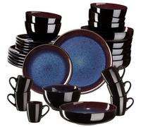 Tectake 30 Pc Mare Tableware Set In Stoneware, For 6 People - Blue/brown