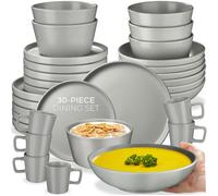 tectake® 30-Piece Stoneware Dinner Set for 6 People, Durable Glazed Stoneware Mugs, Dinner Plates and Bowls, Microwave- and Dishwasher-Safe Plate Set - Modern Tableware for Versatile Use - Grey