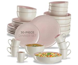 tectake® 30-Piece Stoneware Dinner Set for 6 People, In inner Plates, Bowls & Mugs in Glazed Stoneware, Microwave- & Dishwasher-Safe Tableware, Handcrafted Maritime-Style Crockery Set - Rose