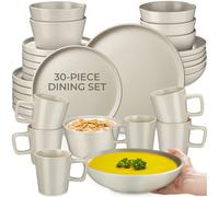 tectake® 30-Piece Stoneware Dinner Set for 6 People, Mugs, Plates and Bowls | Modern Tableware, Mugs, Bowls, Dinner, Dessert & Soup Plates, Glazed Stoneware, Microwave- & Dishwasher-Safe Plate Set, Taupe