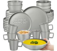 tectake® 30-Piece Stoneware Dinner Set for 6 People, Mugs, Plates and Bowls | Modern Tableware, Mugs, Bowls, Dinner, Dessert & Soup Plates, Glazed Stoneware, Microwave- & Dishwasher-Safe Plate Set, Grey
