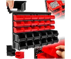tectake® 31 Pcs Wall-Mounted Storage Organiser, Incl. Pegboard & 30 Storage Bins, Durable Tool Storage Board with Easy Installation, Stackable Storage Boxes for Workshop, Garage & Shed - Single
