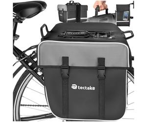 tectake® 35L Bike Bag with 2 Large Compartments & Mesh Pockets, Pannier Bag with Water-Repellent 600D Oxford Fabric, Reflective Strips & Carry Handle, Double Bike Basket for Rear Rack, Quick Mounting
