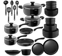 tectake 39 Pc Kitchen & Dinnerware Sets Una & Varese - Black TECTAKE Black