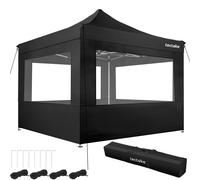tectake 3x3m Foldable Aluminum Garden Pavilion with 4 Side Panels in Black | Size: Large TECTAKE Black Large