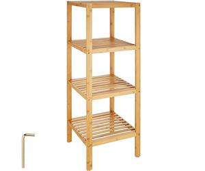 tectake® 4-Tier Bamboo Shelving Unit, 33 x 33 x 97 cm, Open Storage Unit in Lacquered Bamboo, Easy Assembly, Versatile Storage Rack - Ideal as Bathroom Shelf, Kitchen Shelf, Living Room Bookcase