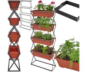 tectake® 4-Tier Raised Bed, Vertical Garden Planters with Powder-Coated Steel Frame, Space-Saving & Foldable Design, Raised Planter for Herbs, Vegetables, Flowers, Ideal for Garden, Patio, Balcony