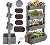 TecTake® 4-Tier Vertical Planter in Varnished Fir Wood, Raised Planter for Flowers, Herbs & Vegetables, Incl. Fleece Lining, Raised Garden Bed for Garden, Patio & Balcony - Grey, 85 x 45 x 140 cm