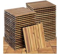 tectake® 40-Piece Wooden Decking Tile Set in Weather-Resistant Acacia Wood, 31 x 31 cm per Tile, 3.844m² Total Area, Easy Interlocking Click System - Garden, Balcony & Patio Decking Tiles - Brown