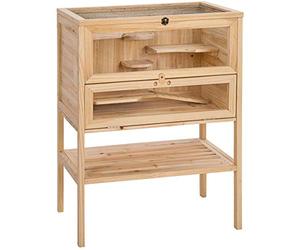 tectake 403246 Large Wooden Rodent, Hamster Cage, Pine Wood, Storage Space, Hamsters Mice Small Animals, 60x40x80 cm