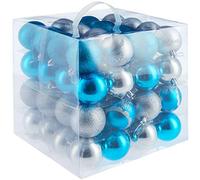 TecTake 403322 Christmas Baubles Set 64 PCs, Xmas Decoration Tree, Hanging Ornaments, Shatterproof, 6 cm, Silver-Blue