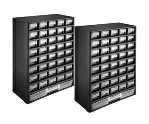 tectake 403515 Set 2X Screw Organiser Box, 41 Transparent Drawers, Flexible Modules, Compartments, Storage Home, 30x13.5x45 cm, Black