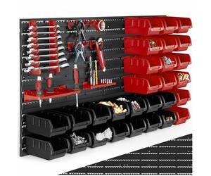 tectake® 44 Pcs Wall-Mounted Tool Storage Organiser with 28 Parts Boxes, 2 Wall Plates & Tool Holders, Durable Pegboard & Stackable Storage Boxes with Easy Setup for Garage, Workshop & Shed - Single