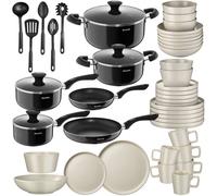 tectake 45 Pc Kitchen & Dinnerware Sets Una & Varese - Black/Taupe TECTAKE Multicolor