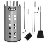 tectake® 5-Piece Fireside Companion Set, In ire Poker, Tongs, Brush, Ash Shovel & Holder in Durable Steel, Fireplace Tools with Heat-Resistant Handles, Compact Log Burner Accessories for Fireplace