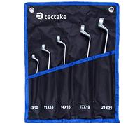 tectake® 5-Piece Ring Spanner Set, 12-Side Profile, Corrosion-Resistant, Incl. Roll-Up Bag