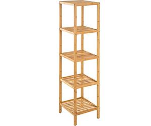 tectake® 5-Tier Bamboo Shelving Unit, 33 x 33 x 141 cm, Open Storage Unit in Lacquered Bamboo, Easy Assembly, Versatile Storage Rack - Ideal as Bathroom Shelf, Kitchen Shelf, Living Room Bookcase