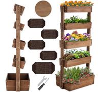 tectake® 5-Tier Vertical Planter in Varnished Fir Wood, Raised Planter for Flowers, Herbs & Vegetables, In leece Lining, Raised Garden Bed for Garden, Patio & Balcony - Brown, 81 x 52 x 180 cm