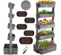 TecTake® 5-Tier Vertical Planter in Varnished Fir Wood, Raised Planter for Flowers, Herbs & Vegetables, Incl. Fleece Lining, Raised Garden Bed for Garden, Patio & Balcony - Grey, 81 x 52 x 180 cm