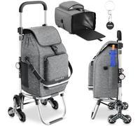 tectake® 50L Shopping Trolley on Wheels with 3-in-1 Function as Grocery Trolley, Shoulder Bag & Sack Truck, Folding Shopping Cart with Aluminium Frame, Stair-Climbing Wheels & Cooler Bag - Grey
