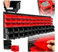 tectake® 64 Pcs Wall-Mounted Storage Organiser, Incl. 2 Pegboards & 62 Storage Bins, Durable Tool Storage Board with Easy Installation, Stackable Storage Boxes for Workshop, Garage & Shed - Set of 2