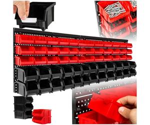 tectake® 64 Pcs Wall-Mounted Storage Organiser, Incl. 2 Pegboards & 62 Storage Bins, Durable Tool Storage Board with Easy Installation, Stackable Storage Boxes for Workshop, Garage & Shed - Set of 2