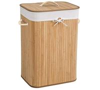 tectake® 72L Laundry Basket with Lid, Foldable Washing Basket in Elegant & Sturdy Bamboo with Handles, Removable & Washable Laundry Bag, Laundry Hamper for Bathroom, Bedroom, Laundry Room - Beige