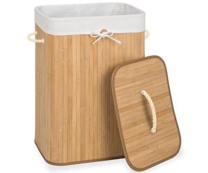 tectake® 72L Laundry Basket with Lid, Foldable Washing Basket in Elegant & Sturdy Bamboo with Handles, Removable & Washable Laundry Bag, Laundry Hamper for Bathroom, Bedroom, Laundry Room - Beige