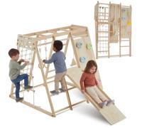 tectake® 8-in-1 Indoor Climbing Frame with Slide, Swing & Gymnastic Rings | 127 x 123 x 120 cm, Sturdy Wooden Frame with Rounded Corners, Foldable for Storage, For Kids Aged 3+, 65 kg Load per Element