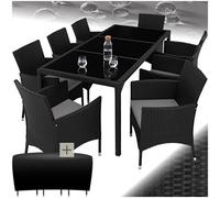 Tectake 8 Seater Garden Furniture Set Almansa With Dining Table, Armchairs And Protective Cover - Black/grey