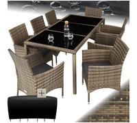 Tectake 8 Seater Garden Furniture Set Almansa With Dining Table, Armchairs And Protective Cover - Nature/dark Grey