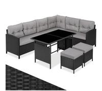 Tectake 8 Seater Garden Furniture Set Barletta With Cushions, Footstools And Table - Black/grey