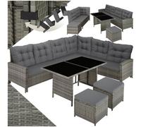 Tectake 8 Seater Garden Furniture Set Barletta With Cushions, Footstools And Table - Mottled Grey/grey