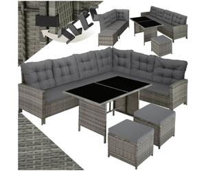 Tectake 8 Seater Garden Furniture Set Barletta With Cushions, Footstools And Table - Mottled Grey/grey