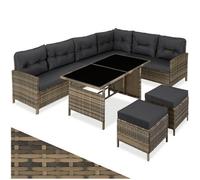 Tectake 8 Seater Garden Furniture Set Barletta With Cushions, Footstools And Table - Nature