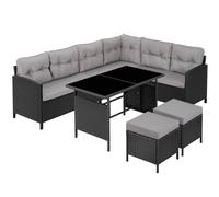 tectake 8 Seater Garden Furniture Set with Cushions, Footstools & Table in Light Grey | Size: XL TECTAKE Light Grey XL
