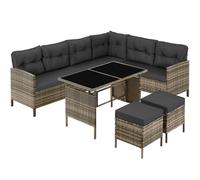 tectake 8 Seater Garden Furniture Set with Cushions, Footstools & Table in Natural | Size: XL TECTAKE Natural XL