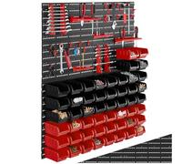 tectake® 88 Pcs Wall-Mounted Tool Storage Organiser with 56 Parts Boxes, 4 Wall Plates & Tool Holders, Durable Pegboard & Stackable Storage Boxes with Easy Setup for Garage, Workshop & Shed - Set of 2