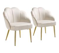 Tectake Set Of 2 Accent Chair Hellen - Velvet Cover, Padded, Extra-Wide Shell-Shaped Backrest - Cream/gold