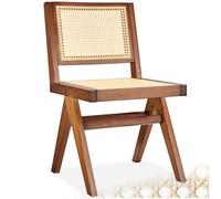 Tectake Accent Chair Lizzy With Mid-Century Modern Design, Rattan Backrest And Solid Wood Frame - Dark Oak, Per Piece