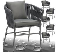 Tectake Accent Chair Valeiras - Woven Rope Design, Thick Cushions, 60 X 61 X 77Cm - Dark Grey/dark Grey - Set Of 6